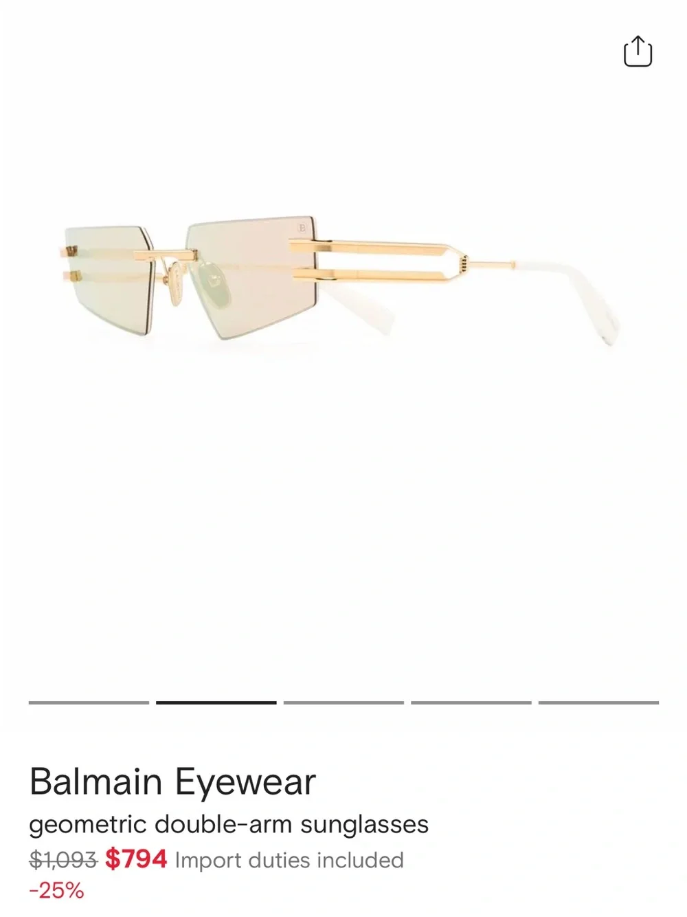 Balmain Gold Rimless Sunglasses with Gold-Tinted Lenses